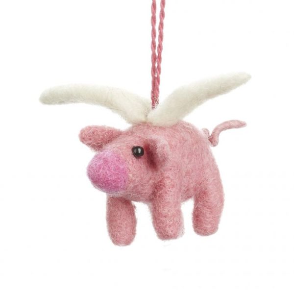 Handmade Felt Flying Pig Biodegradable Hanging Decoration