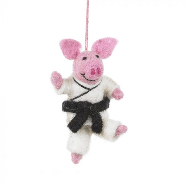 Handmade Felt Pork Chop Hanging Karate Pig Decoration