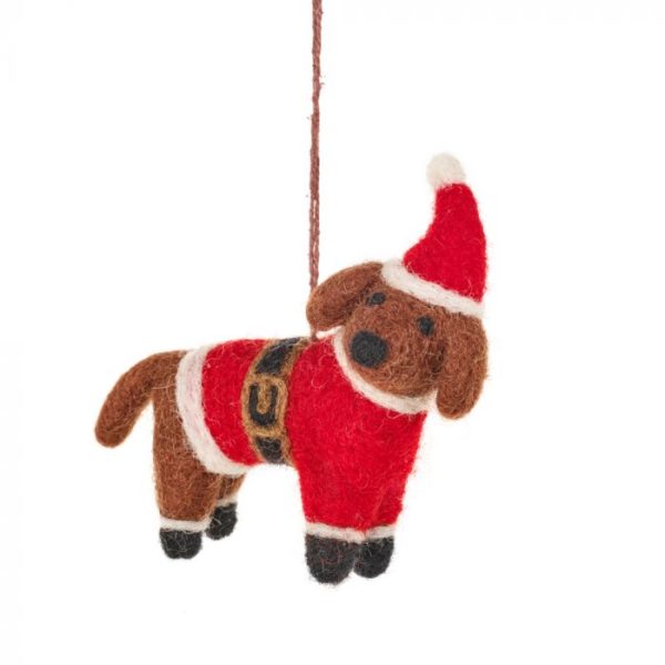 Handmade Felt Biodegradable Buddy the Festive Dog Tree Hanging Decoration