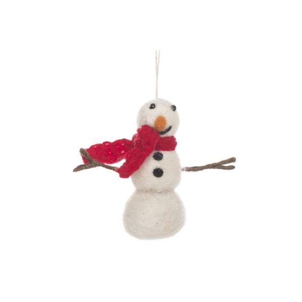 Handmade Felt Snowman with Knitted Scarf Biodegradable Hanging Decoration