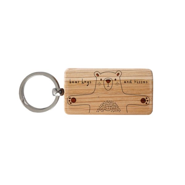 Send With Love ‘Bear Hugs and Kisses’ Oak Keyring