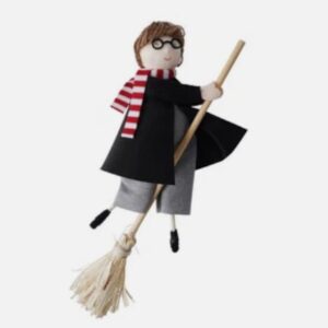 Young Wizard Boy Flying on Broomstick Hanging Decoration