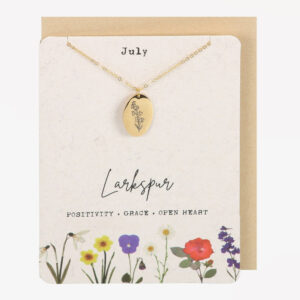 July Larkspur Birth Flower Necklace Card