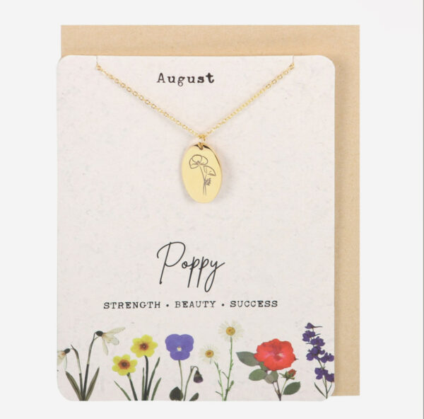 August Poppy Birth Flower Necklace Card