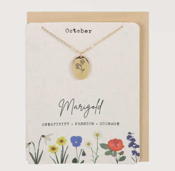 October Marigold Birth Flower Necklace Card