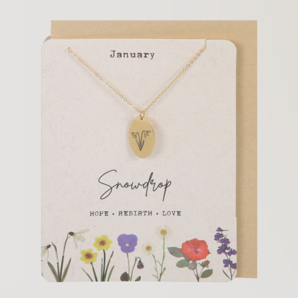 January Snowdrop Birthflower Necklace Card