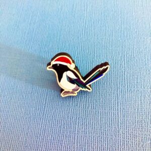 Santa Magpie Wooden Pin Badge