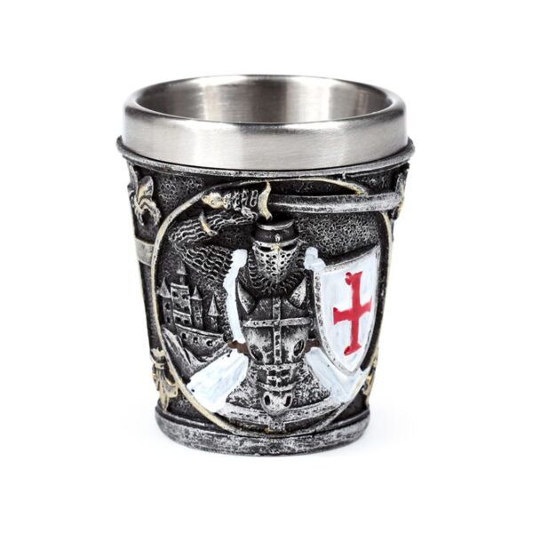 Decorative Medieval Knight White & Red Shield Shot Glass
