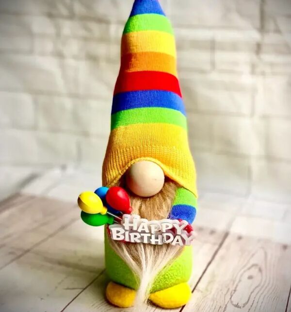 Colourful Handmade Birthday Nordic Gnome with Balloons