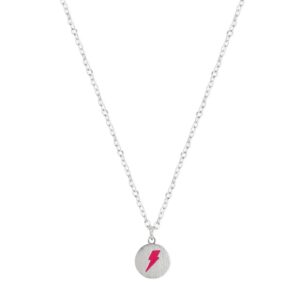 Neon Pink Enamel Lightning Bolt Charm Necklace