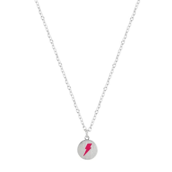 Neon Pink Enamel Lightning Bolt Charm Necklace